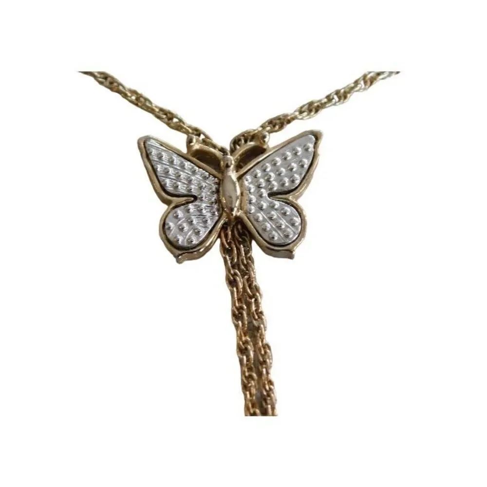 Vintage Dangling Butterfly Pendant Necklace Set Bracelet Hoop Earrings